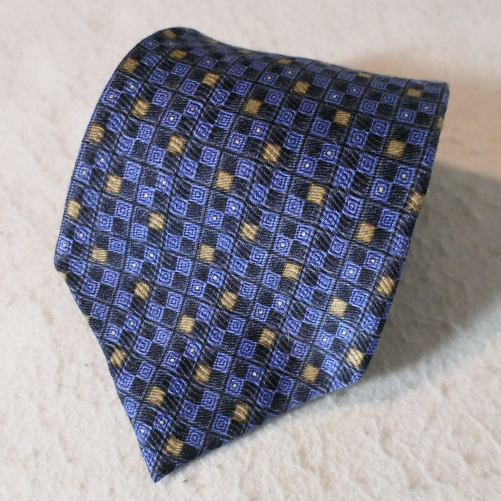 Pierre Cardin Mens Necktie OS Blue Gold Geometric Silk Professional Collegiate